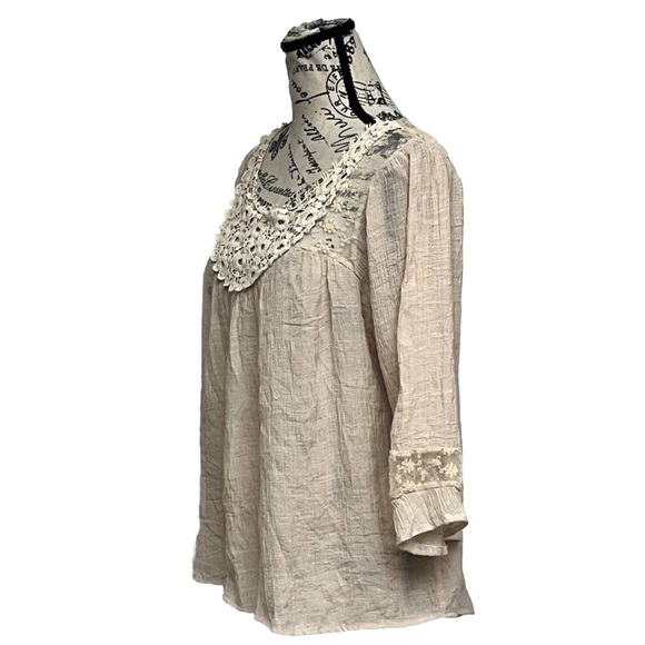 Jolt Ivory Lace Crochet Peasant Tunic Top M Boho Lagenlook Coastal Western - Picture 3 of 9